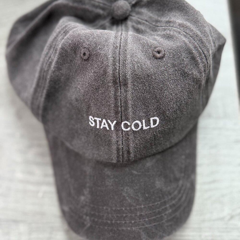 Plain Cotton Baseball Cap Gray style Washed Adjustable "Stay Cold" Logo Womens